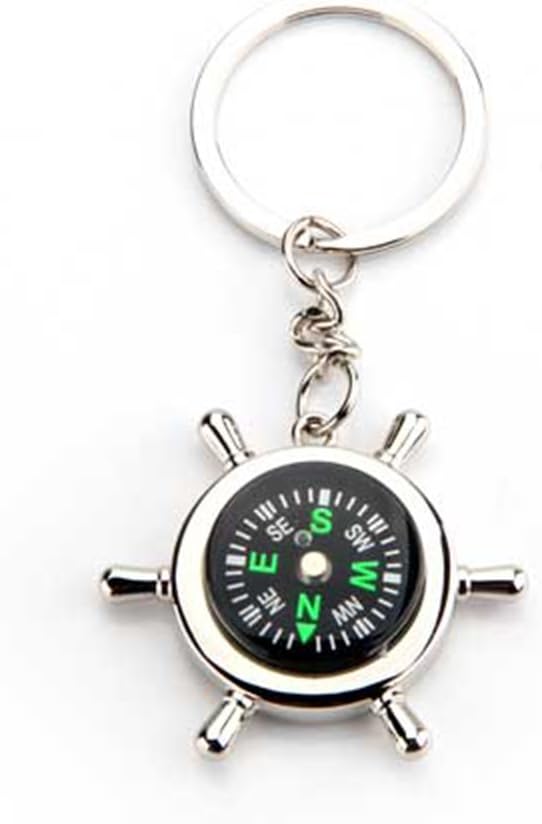 SahiBUY Silver Metallic Key Chain with Compass for Car Auto Bike Cycle Home Key Ring