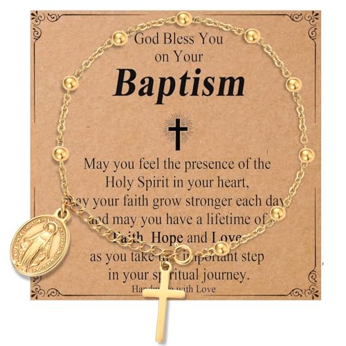 Image of Catholic Gifts for Girl Virgin Mary Christian Cross Bracelet First Communion Baptism Confirmation Gifts For Teen Girls Link Jewelry
