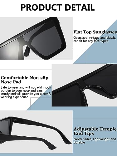 Frienda 4 Pairs Oversized Flat Top Sunglasses Vintage Square Sunglasses Unisex Square Shade Large Sunglasses for Women Men (Ice blue, Gray, Silver, Gradient Brown)3
