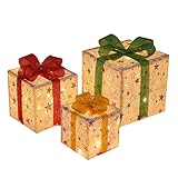 クリスマスギフトボックスライト クリスマスデコレーション クリスマスLEDイルミネーション クリスマスツリー 飾り セット LEDライト クリスマスツリー 飾り 装飾 写真小道具 15.5/20.5/25.5cm 3個セット 屋内屋外