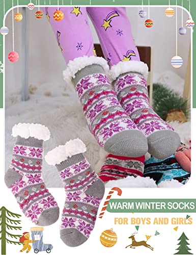 MOGGEI Girls Slipper Fuzzy Socks Kids Boys Fluffy Fleece Lined Warm Plush Sherpa Winter Child Home Socks2