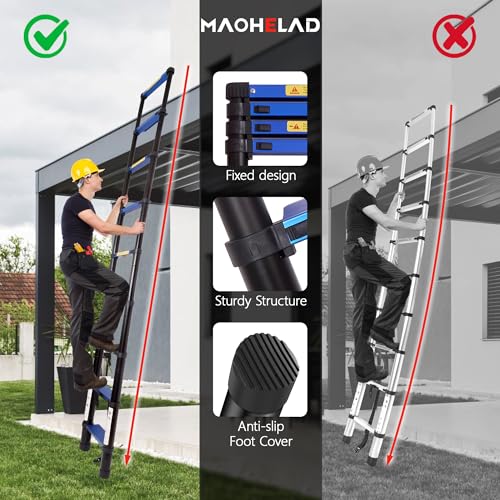 Telescoping Ladder, 8.5FT Aluminum Lightweight Extension Ladder,9 Step Ladder, 330LB Load Capacity,Multi-Purpose Collapsible Ladder for Household or Outdoor Work (Blue, 8.5 FT Wide Pedal) by MAOHELAD - Image 2