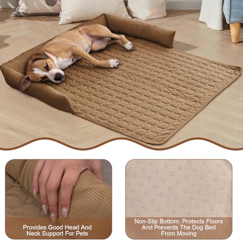 Lit pour chien OKYUK sur le canapé du salon : tapis pelucheux lavable pour des siestes sereines