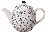 Bloomingville Teekanne Kristina Retro große Kanne mit integriertem Sieb vor der Tülle Vintage ø 14 cm, blau, Keramik, fasst ca. 1200 ml