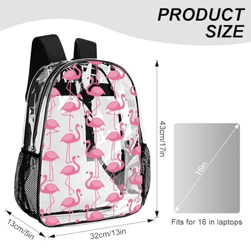 Pink Flamingo Pattern Clear Backpack with Padded Straps3