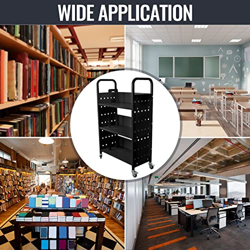 image for Hasopy 200LBS Library Book Cart, Single Sided L-Shaped Rolling Book Ca