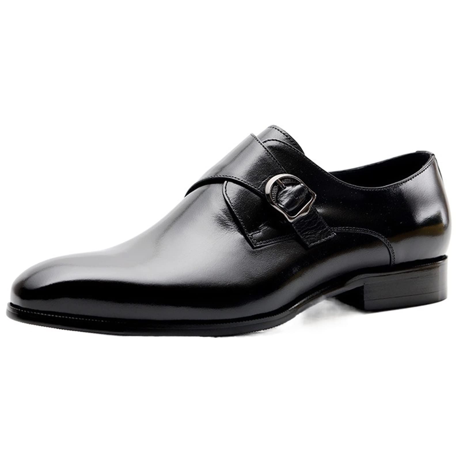 Zapatos de vestir formales for hombres Slip On Monk Strap Punta redonda Cuero de vaca Low Top Antideslizante Tacón de bloque Antideslizante antideslizante for exteriores Adecuado para muchas ocasiones