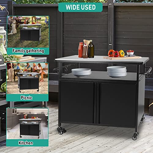Karpevta Kitchen Island Cart 33X15X31 inch Portable Outdoor Table and Storage Cabinet with Hooks Kitchen Island with Stainless Steel Countertop Mobile Kitchen Island - Thumbnail 7