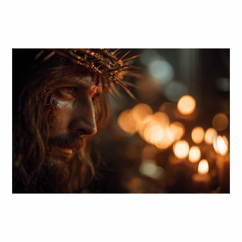 ZAMAEIU Jesus Picture Poster Crown of thorns lamp Christ Canvas Painting Wall Art Print,for Living Room,bedroom Apartment office corridor Decor(black0)-30x50cm Unframed