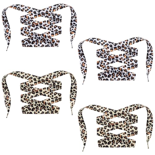 4Pcs Fashion Leopard Print Shoelaces Ribbon Shoe Laces Satin Shoe Laces for Womens Sneakers 2CM Wide