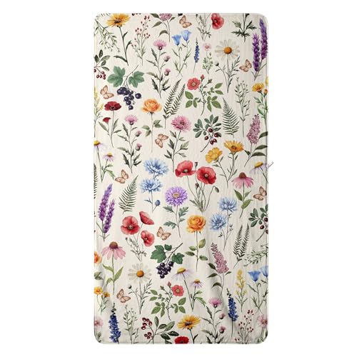 GAIIIIYOU Watercolor Colorful Wildflowers Bath Towel Summer Floral Absorbent Bathroom Towel for Shower Swimming