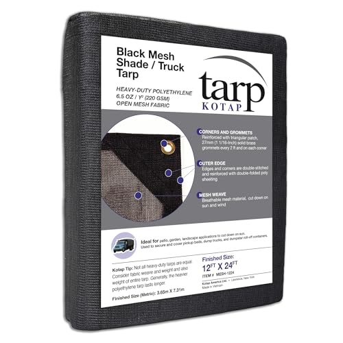 Kotap 12-ft x 24-ft Heavy-Duty 6.5 Oz Black Mesh Shade/Truck Tarp, Item: MESH-1224