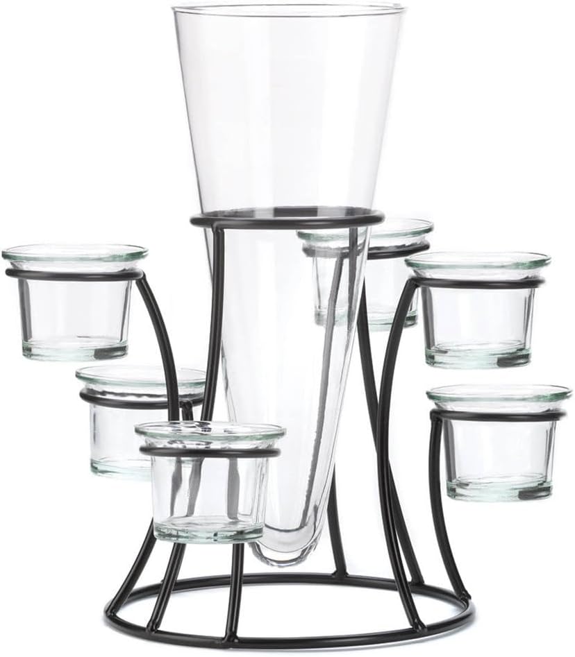 Koehlerhomedecor Black Metal Frame Tapered Glass Flower Vase Candle Holder Set