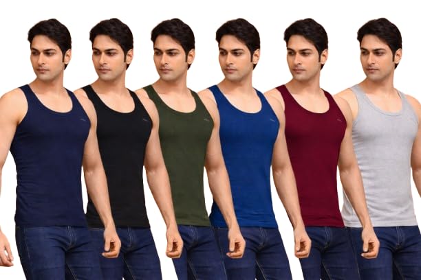 ADONiS Men's 100% Cotton Sleeveless Round Neck Tank Vest | Super Combed Ultra-Soft Breathable Innerwear | Extended Length Easy Tuck | Assorted Colours | Pack of 6-image-33