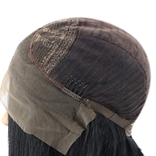 Lurrose Peruca feminina moda cabelo reto curto peruca preta até o ombro peruca headgear natural que