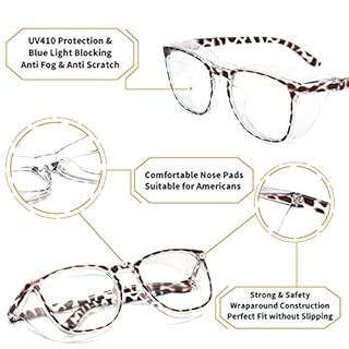 Alsenor Safety Glasses Anti Fog Goggles Protective Eyewear Blue Light Blocking Anti Dust UV Protection Glasses For Men Women (New-Leopard)