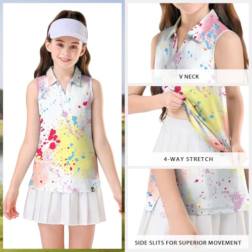 Image of Soneven Girls Sleeveless Polo Shirts Button UP Golf Tennis T-Shirts with Collared Quick Dry Tank Tops for 4-14 Years