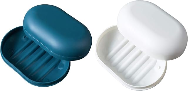 vr idea 2-Pack Soap Dish Travel Soap Box Soap Container Perfect for Gift, Travel (Green & White)