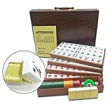 Mose Cafolo New Chinese Mahjong X-Large 144 Numbered Acrylic Tiles 1.5' Large Gold Tile with Carrying Travel Case Pro Complete Mahjong Game Set - (Mah Jong, Mahjongg, Mah-Jongg, Mah Jongg, Majiang)