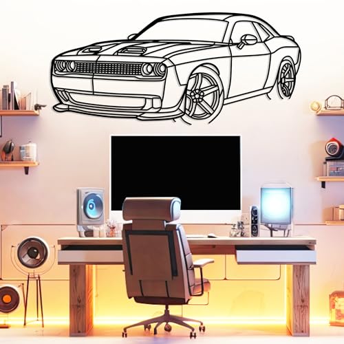 SRT 2023 Angle Silhouette Model Metal Car Wall Art, Sports Car, Automotive Line Decoration, Minimalist Sculpture for Garage, Man Cave, Indoor Outdoor Wall Decor, Gift for Boyfriend and Car Lovers (Black - 40 x 12.9” / 101 x 33 cm)