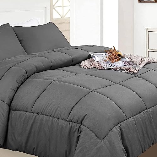 PHF Flauschige Bettdecke 200x200cm, Atmungsaktive Ganzjahresdecke 300GSM Füllung, Super Weich Steppdecke Schlafdecke Dark Grey,Dunkelgrau