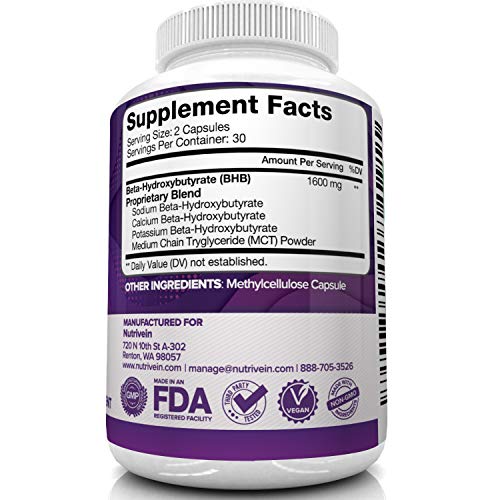 Nutrivein Keto Diet Pills 1600mg - Advanced Ketogenic Diet Supplement - BHB Salts Exogenous Ketones Capsules - Effective Ketosis Best Keto Diet, Mental Focus and Energy, 60 Capsules - Thumbnail 7