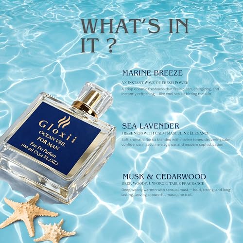 Image of Ocean Veil Eau De Parfum for Men | Fresh Aquatic Long Lasting Perfume | 100 ml | Refreshing all-day scent