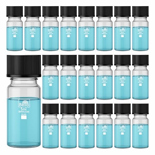 Image of Bello 20pcs-5ml Clear Glass Vials Culture tube with Screw Caps Glass Sample Vial with PE Stopper, Leak-Proof Glass Bottles Containers for Cosmetics Perfume Making Lab Laboratory