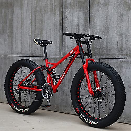 Genérico Mountain Bike, 26 Pulgadas Fat Tire Bicycle, 27-Speed, High-Carbon Steel Frame, Full Suspension, Brake de Disco Dual, 4.0 Pulgadas Thick Wheels para Trail and Beach Riding, Color: