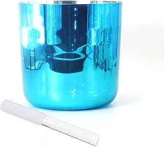 Cuenco de cristal de alquimia de 6 pulgadas, color azul plateado, cuenco de sonido for chakras, regalo for meditación de yoga y sanación con sonido, con percutor de acrílico y junta tórica gratis(B No