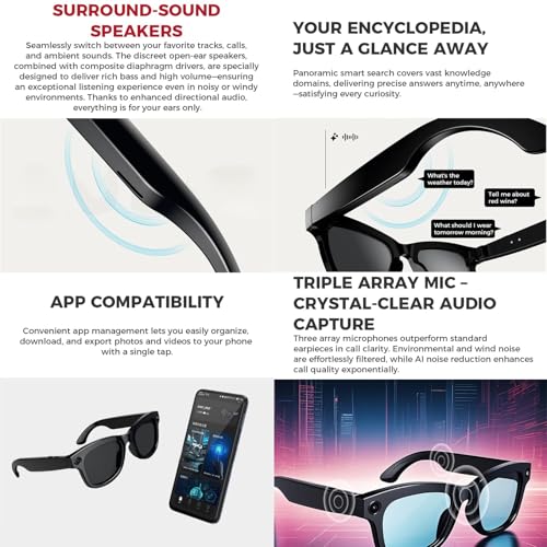 Gafas inteligentes con camara de 500 W Bluetooth y control de voz 3