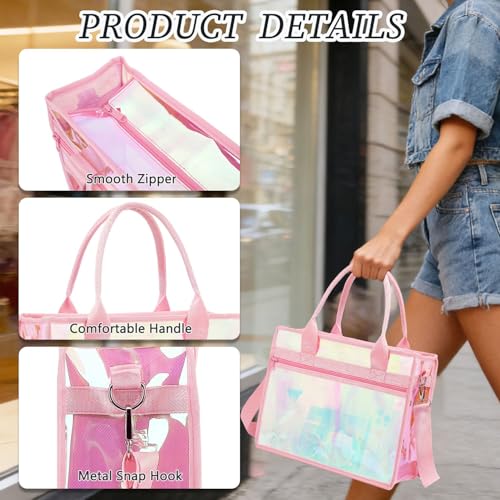 Image of Fammart Clear Bags Stadium Approved, Jelly Tote Bag for Women with Zipper, Crossbody Bag with Adjustable Strap for Work