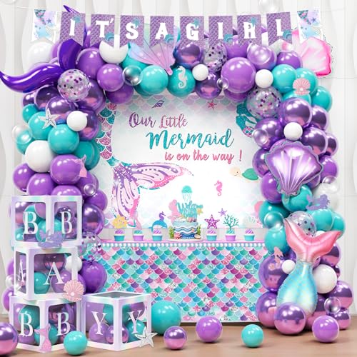 Hombae Mermaid Baby Shower Decorations Include Our Little Mermaid Is