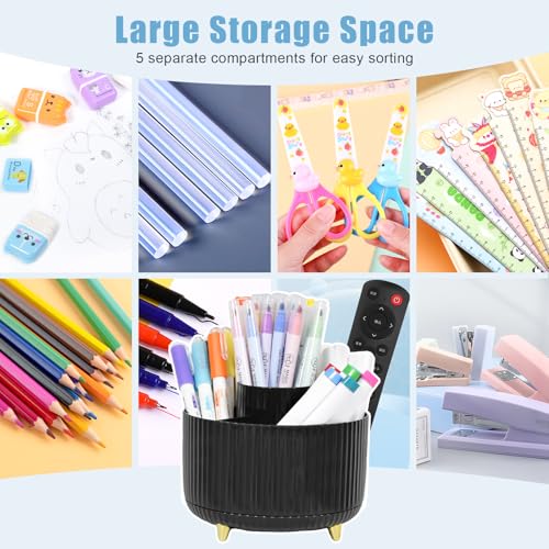 Elezeal Organiseur de bureau rotatif à 360 degrés, multi-compartiments avec base antidérapante, boîte de rangement pour fournitures de bureau, maison et école – vue 5