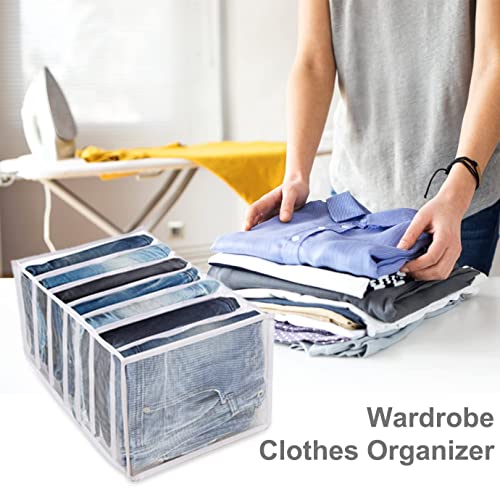 Image of MBW Wardrobe Clothes Organizer Storage Box with 7 Grid Compartments, Foldable Mesh Clothes Organizer for Jeans, T-Shirts, Sweaters & Closet Drawer Storage | Machine Washable Wardrobe Organiser Po1