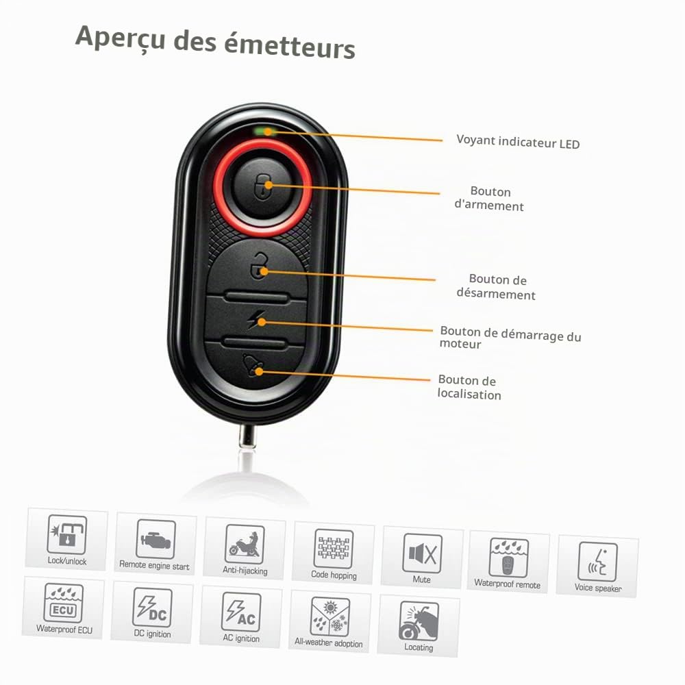 Antivol Moto ERYUE 1 Voie 986E Alarme Système Moteur Démarrage Distance Immobilisation Mini Émetteur