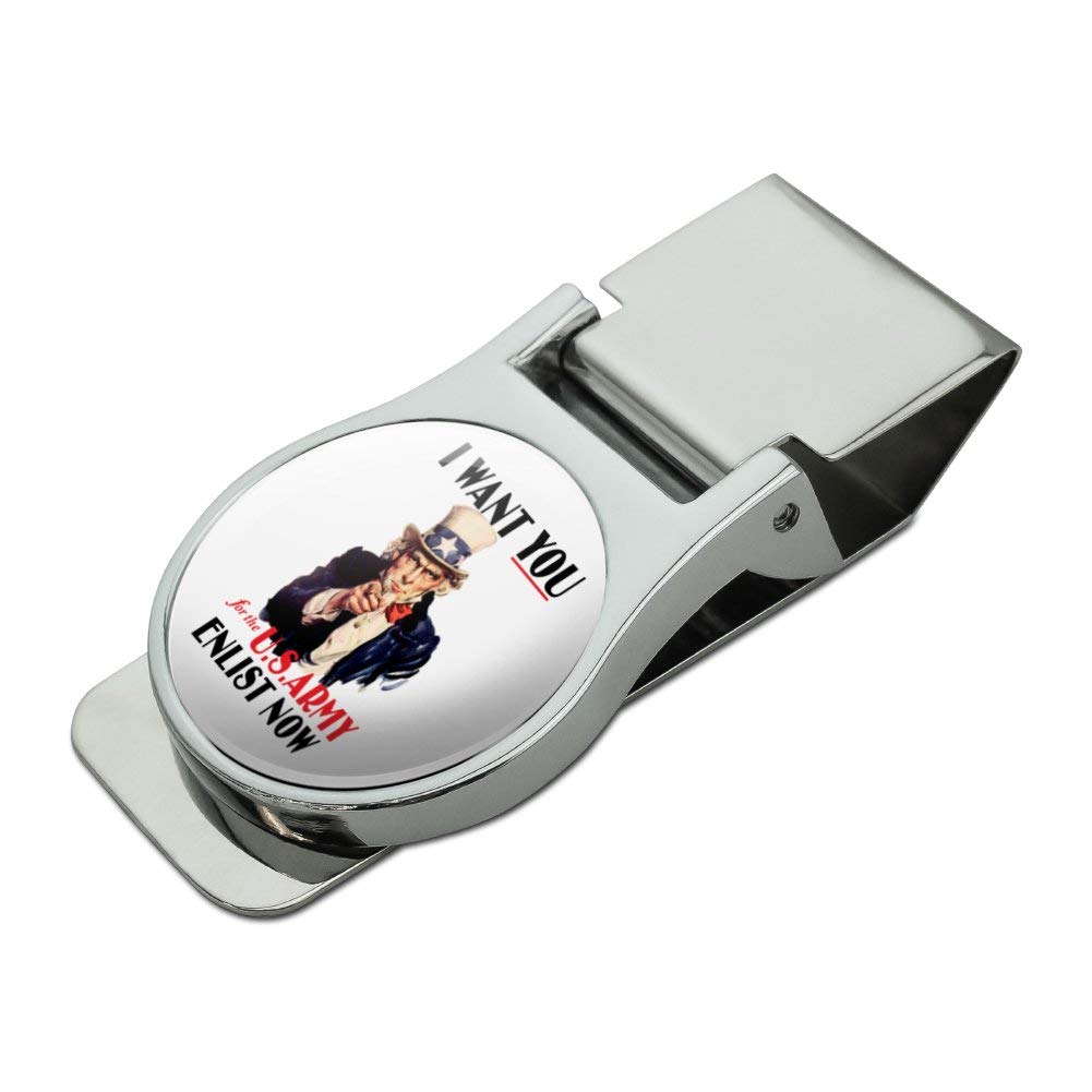 U.S. Army Vintage I Want You Poster Satin Chrome Plated Metal Money Clip