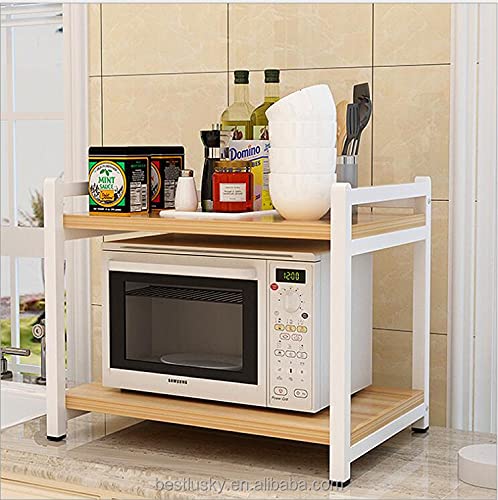INDIAN DECOR. 36720 Durable 2 Tier Wooden Powder Coated Storage Rack Microwave Rack Shelf Kitchen Counter And Cabinet Shelf for Organize Cooking Utensils