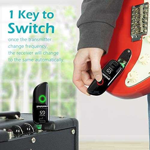 Westshell Upgrade Wireless Guitar Transmitter Receiver Digital Wireless Guitar System Acoustic Bass Guitar Accessories Rechargeable Audio Wireless System with Protected Silicone Back