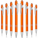 8 Pieces Ballpoint Pens with Stylus Tips Touch Screen Stylus Pens Rubberized Soft Touch Ballpoint Pen Black Ink Metal Pen Rainbow Pens for Tablets Phones Screens Office Stationery Supplies (Orange)