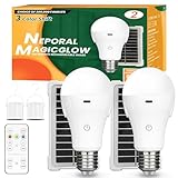 Neporal MagicGlow Rechargeable Solar Light Bulbs with Remote, USB+Solar Rechargeable Bulbs,3 Colors Shift + Dimmable Battery Light Bulb, A19 Emergency LED Light Bulbs, 15W, Up to 24 Hours, 2 Pack