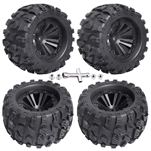 Pneus e rodas de 2,8' 12 mm Hex pré-colados 1/10 Monster Truck Conjuntos de pneus para modelos Traxxas Rustler Stampede Redcat Vulcão Epx S30 Blackout XTE Off-Road Cars, conjunto de 4