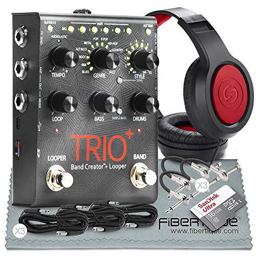 Digitech TRIO+ Band Creator and Built-In Looper and Accessories w/ 16GB + Closed-Back Headphones + Cables + Fibertique Cloth