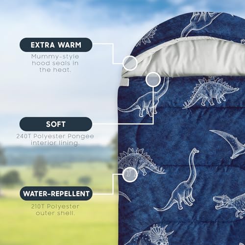 Wake In Cloud - Bolsa de Dormir para Niños, Mochilera Ligera Compacta para Camping en Clima Templado, con Diseño de Dinosaurios miniatura 3
