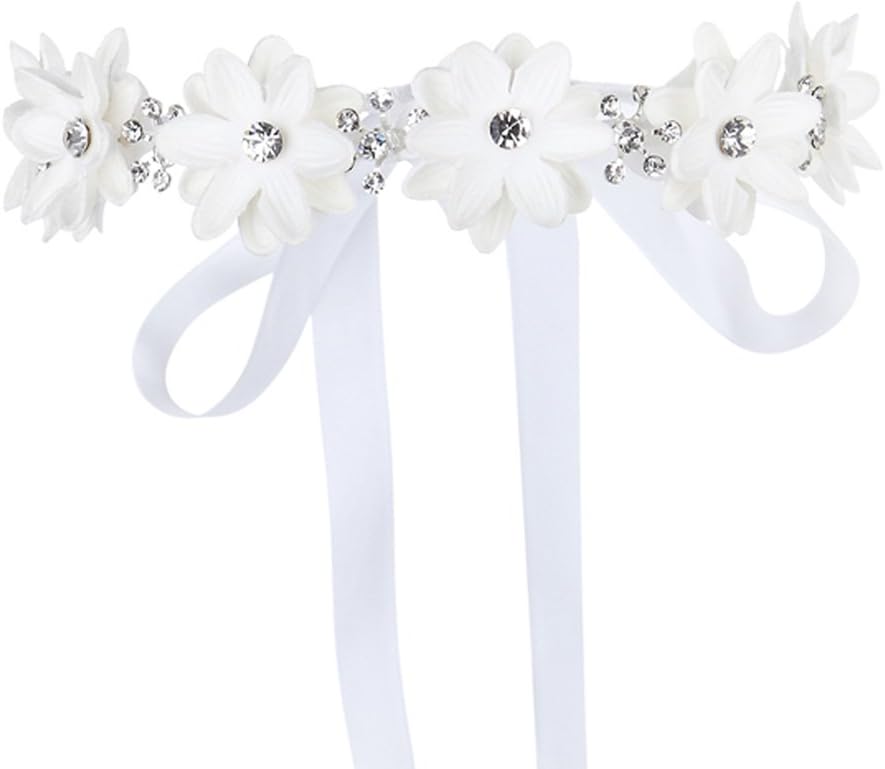 FAYBOX Flower Girls Elegant Headband Wedding Floral Hairbands Accessories White (Clear Rhinestone(White))