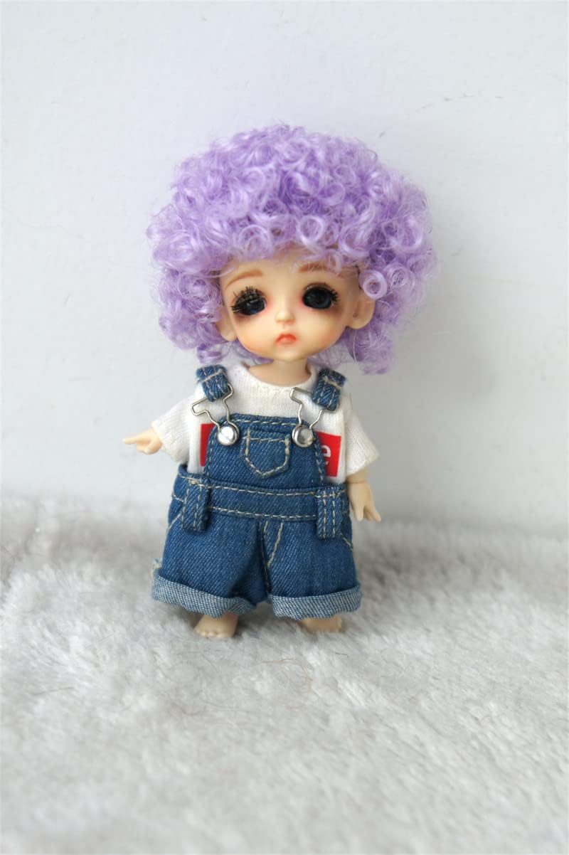 Tiny Doll Wigs JD713 3-4inch 9-10CM Short Afro Tight Curly Synthetic Mohair Lati White BJD Hair (Nature Black SM155)