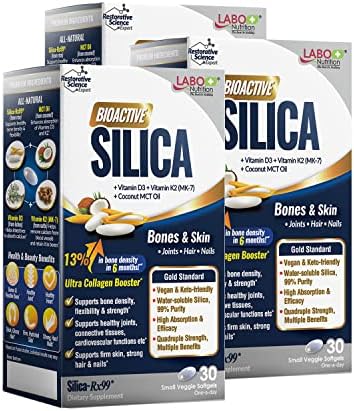 LABO Nutrition Bioactive Silica, 99% Purity Rice-Derived Silica with 42mg Silicon Per Serving, Intensive Collagen Generator, Strengthen Joint & Bone, for Skin, Hair & Nails Support. 30sx3