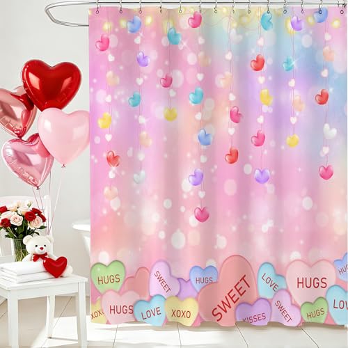 Valentines Heart Shower Curtain Pink Red Gradient...