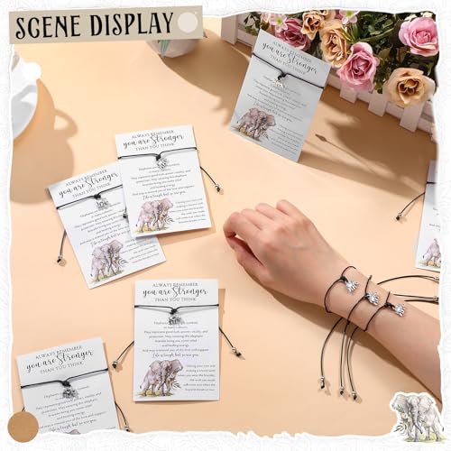 Quelay Inspirational Elephant Gift for Women Elephant Bracelets with Wish Cards Strength Bracelets Strength Gifts Stay Strong Inspirational Gifts for Coworker Teacher4