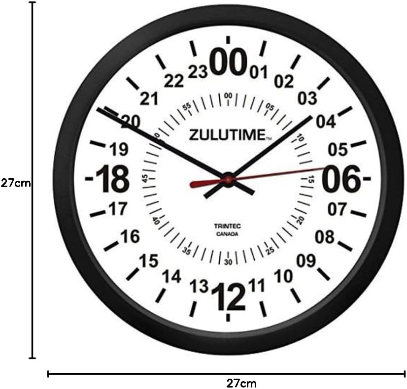 TRINTEC 24 HOUR MILITARY TIME SWL ZULU TIME 24HR WALL CLOCK 25cm